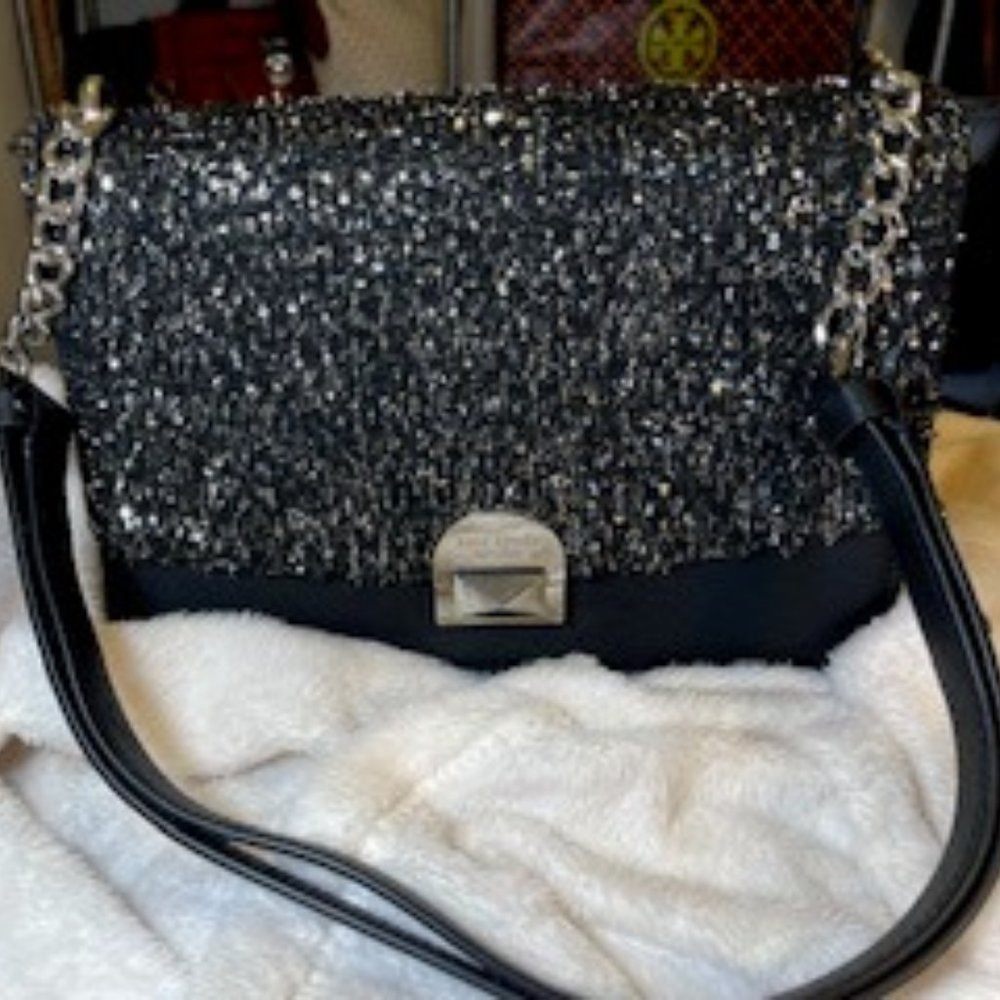KATE SPADE NWOT BLACK SILVER HAND/SHOULDER/CROSSBODY BAG